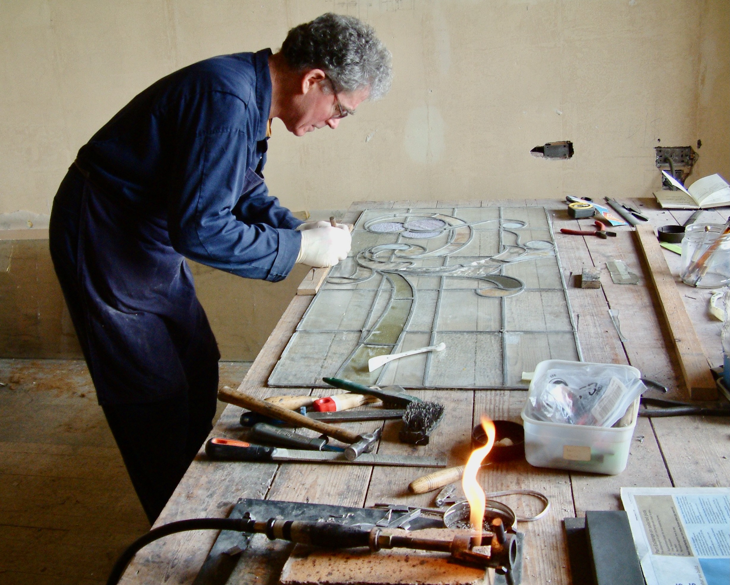 16. Breda House 8-3-07 MZ working on stained glass restoration